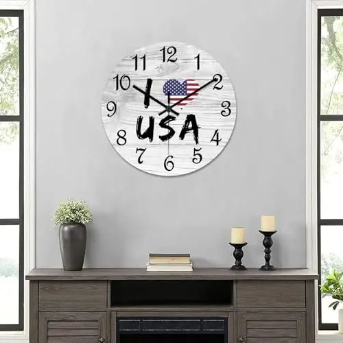 COCOKEN United States Round Wooden Clock for Wall Decor United States National Flag Farmhouse Wall Clock 12 Inch Silent Non-Ticking Wood Clock for Office Classroom Wall Art - 6