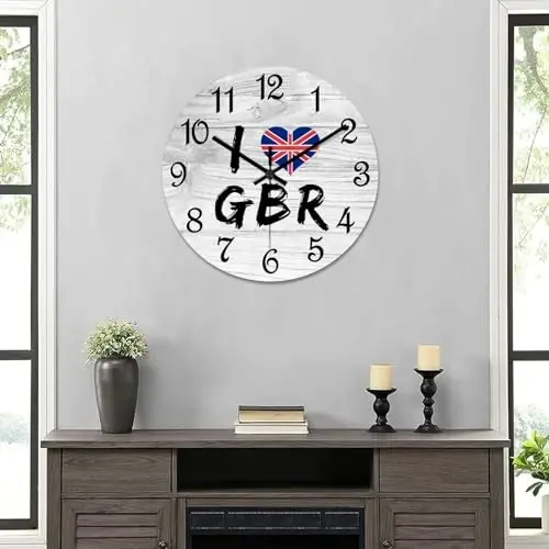 COCOKEN United Kingdom Round Wooden Clock for Wall Decor United Kingdom National Flag Farmhouse Wall Clock 10 Inch Silent Non-Ticking Wood Clock for Office Classroom Wall Art - 6