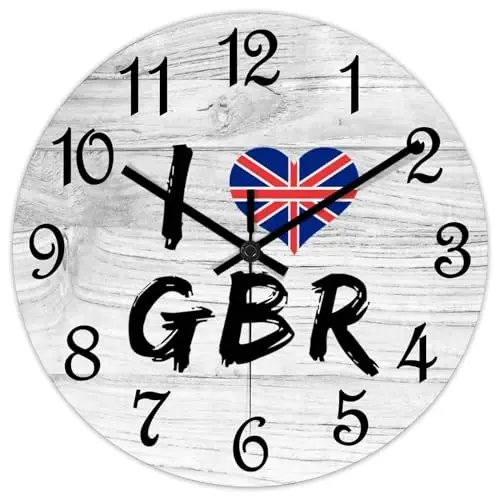 COCOKEN Buyuk Britaniya Dumaloq Yog'och Soat Devor Dekorasi uchun Buyuk Britaniya Milliy Bayroqli Fermer Uyi Devor Soati 10 dyuymli Jim Ishlaydigan Yog'och Soat Ofis Sinf Xonasi Devor San'ati uchun - 2