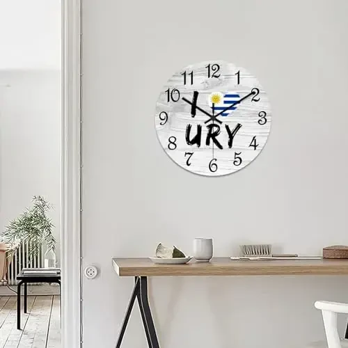 COCOKEN I Love Uruguay Wall Clock Wood Clock,Uruguay National Flag Round Wooden Clock Gifts Novelty Wall Clock for Home Kitchen Living Room Office 10 X 10 Inch - 7