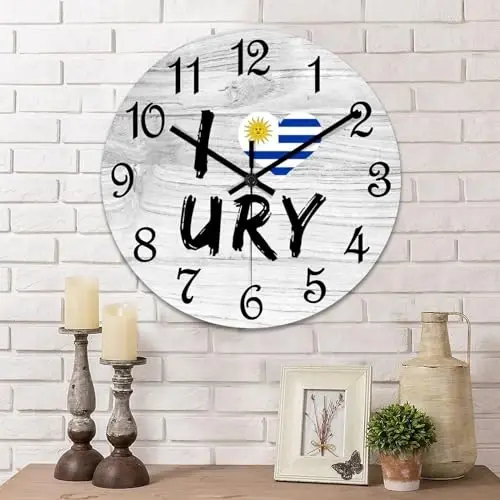 COCOKEN I Love Uruguay Wooden Wall Clock Uruguay National Flag Quiet Digital Round Wall Clock Wood Clock Stylish Wall Decor Home Decor Clock for Dining Room Farmhouse - COCOKEN