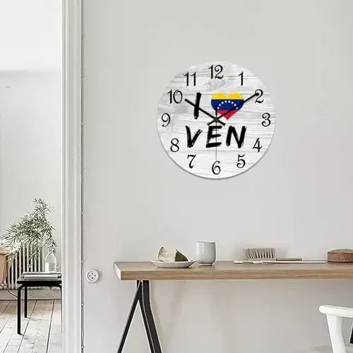 COCOKEN I Love Venezuela Wall Clock Wood Clock,Venezuela National Flag Round Wooden Clock Gifts Novelty Wall Clock for Home Kitchen Living Room Office 15 X 15 Inch - 7
