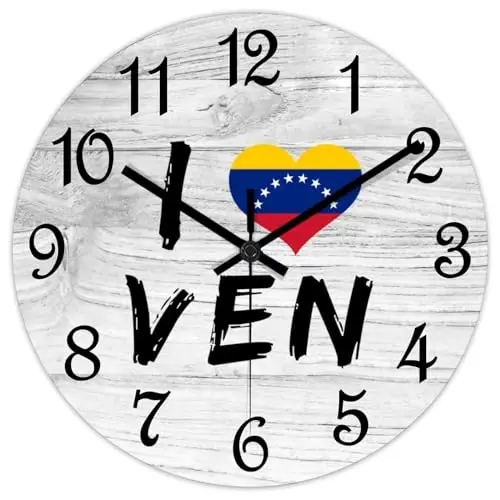 COCOKEN I Love Venezuela Wall Clock Wood Clock,Venezuela National Flag Round Wooden Clock Gifts Novelty Wall Clock for Home Kitchen Living Room Office 15 X 15 Inch - 2