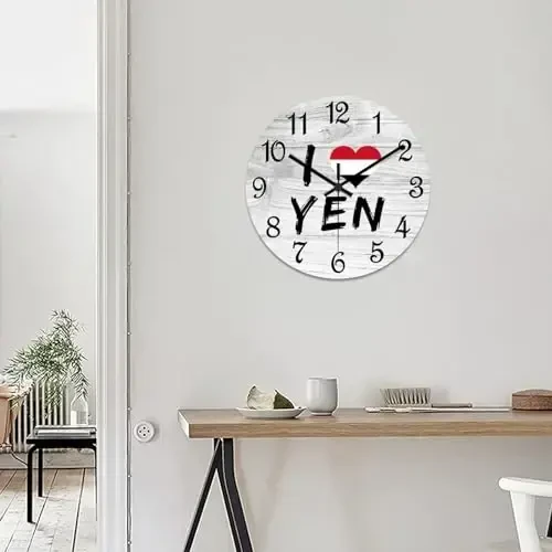 COCOKEN I Love Yemen Wooden Wall Clock Yaman Milliy Bayrog'i Osilgan Devor Soati Batareyasi bilan Ishlaydigan Jimjit 12 dyuymli Rustik Chic Fermer Uyi Devor Soati Devor Kir yuvish xonasi uchun - 7