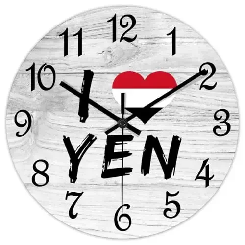 COCOKEN I Love Yemen Wooden Wall Clock Yemen National Flag Hanging Wall Clock Battery Operated Non-Ticking Sweep 12 Inch Rustic Chic Farmhouse Wall Clock for Wall Laundry - COCOKEN (1)