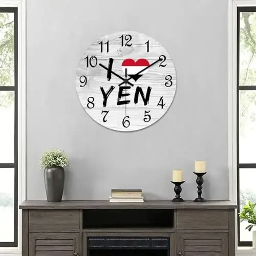 COCOKEN I Love Yemen Wooden Wall Clock Yemen National Flag Quiet Digital Round Wall Clock Wood Clock Stylish Wall Decor Home Decor Clock for Dining Room Farmhouse - 6