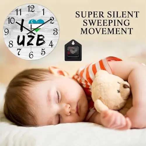 COCOKEN Men O'zbekistonni Sevaman Devor uchun dumaloq yog'och soat O'zbekiston davlat bayrog'i Fermer uyi devor soati 12 dyuymli jim ishlaydigan yog'och soat Ofis sinf xonasi uchun devor san'ati - 4