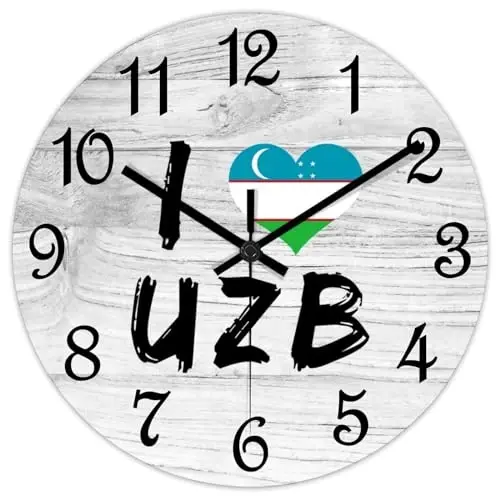 COCOKEN I Love Uzbekistan Wall Clock Wood Clock,Uzbekistan National Flag Round Wooden Clock Gifts Novelty Wall Clock for Home Kitchen Living Room Office 10 X 10 Inch - 2