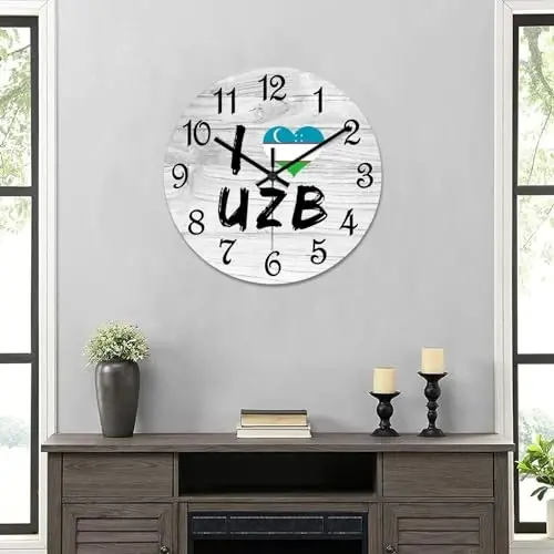 COCOKEN I Love Uzbekistan Wall Clock Wood Clock,Uzbekistan National Flag Round Wooden Clock Gifts Novelty Wall Clock for Home Kitchen Living Room Office 10 X 10 Inch - 6