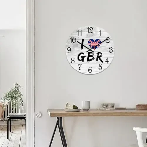 COCOKEN United Kingdom Round Wooden Clock for Wall Decor United Kingdom National Flag Farmhouse Wall Clock 15 Inch Silent Non-Ticking Wood Clock for Office Classroom Wall Art - 7