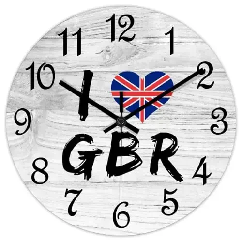 COCOKEN United Kingdom Wooden Wall Clock United Kingdom National Flag Hanging Wall Clock Battery Operated Non-Ticking Sweep 12 Inch Rustic Chic Farmhouse Wall Clock for Wall Laundry - COCOKEN (1)