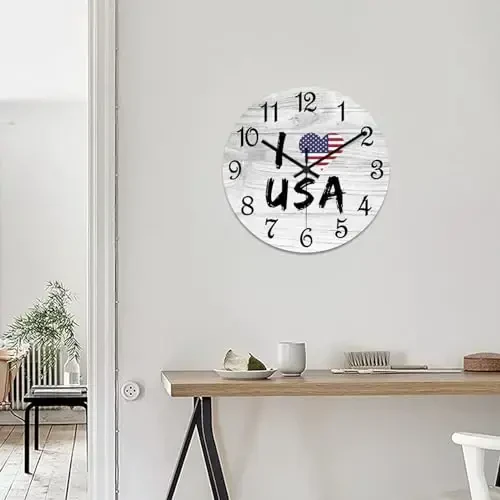 COCOKEN United States Round Wooden Clock for Wall Decor United States National Flag Farmhouse Wall Clock 12 Inch Silent Non-Ticking Wood Clock for Office Classroom Wall Art - 7