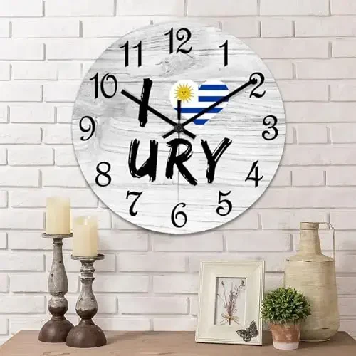 COCOKEN I Love Uruguay Wall Clock Wood Clock,Uruguay National Flag Round Wooden Clock Gifts Novelty Wall Clock for Home Kitchen Living Room Office 10 X 10 Inch 
