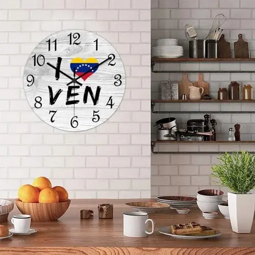 COCOKEN I Love Venezuela Wall Clock Wood Clock,Venezuela National Flag Round Wooden Clock Gifts Novelty Wall Clock for Home Kitchen Living Room Office 15 X 15 Inch - 5