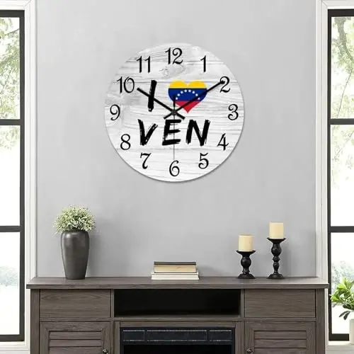 COCOKEN I Love Venezuela Wall Clock Wood Clock,Venezuela National Flag Round Wooden Clock Gifts Novelty Wall Clock for Home Kitchen Living Room Office 15 X 15 Inch - 6