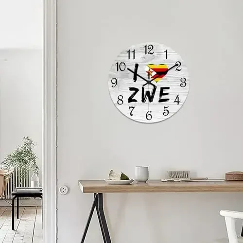 COCOKEN I Love Zimbabwe Wooden Wall Clock Zimbabwe National Flag Quiet Digital Round Wall Clock Wood Clock Stylish Wall Decor Home Decor Clock for Dining Room Farmhouse - 7