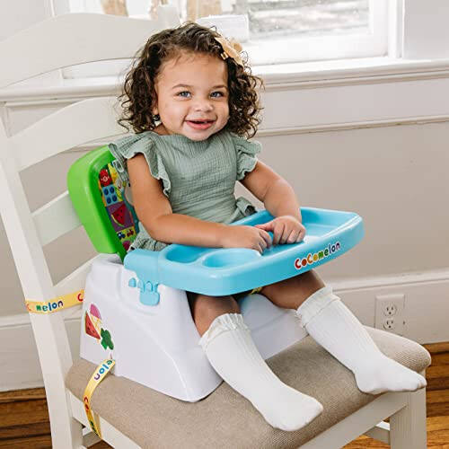 CoComelon Booster Seat with Tray Portable Toddler Chair for Dining Table, Kids Travel Seat with Safety Buckles Dishwasher Safe Tray - 16