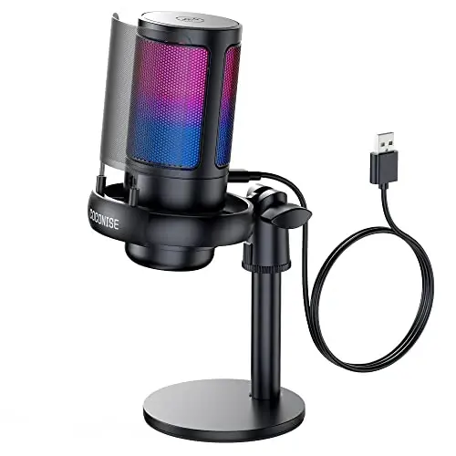 COCONISE Gaming Microphone, USB PC Mic for Podcasts Videos, Streaming, Condenser Mic with Quick Mute, Tripod Stand, Pop Filter, RGB Indicator, Shock Mount, Rotate gain button, Compatible with PS4/5/PC - 1