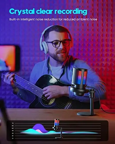 COCONISE Игровой микрофон, USB-микрофон для ПК для подкастов, видео, потоковой передачи, конденсаторный микрофон с быстрым отключением звука, штатив, поп-фильтр, RGB-индикатор, амортизатор, поворотный регулятор усиления, совместимый с PS4/5/PC - 7