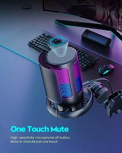 COCONISE O'yin Mikrofoni, Podkastlar Videolari, Akış, Kondansatör Mikrofoni Tez Ovozsiz Qilish, Shtativ Stend, Pop Filtr, RGB Indikator, Shok Montaji, Kuchaytirish tugmasini aylantirish, PS4/5/PC bilan mos - 5