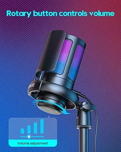 COCONISE Gaming Microphone, USB PC Mic for Podcasts Videos, Streaming, Condenser Mic with Quick Mute, Tripod Stand, Pop Filter, RGB Indicator, Shock Mount, Rotate gain button, Compatible with PS4/5/PC - 2