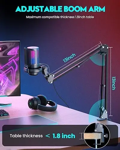 COCONISE Gaming Microphone, USB PC Mic for Podcasts Videos, Streaming, Condenser Mic with Quick Mute, Tripod Stand, Pop Filter, RGB Indicator, Shock Mount, Rotate gain button, Compatible with PS4/5/PC - 1