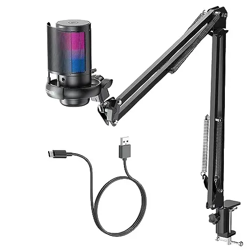 COCONISE Gaming Microphone, USB PC Mic for Podcasts Videos, Streaming, Condenser Mic with Quick Mute, Tripod Stand, Pop Filter, RGB Indicator, Shock Mount, Rotate gain button, Compatible with PS4/5/PC - 2