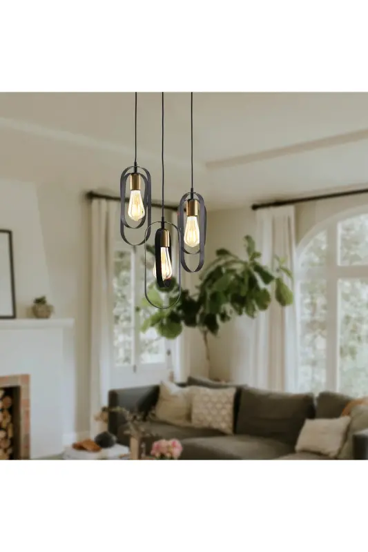 Cocoon 3-Piece Round Black Modern Youth Room Kitchen Retro Living Room Pendant Chandelier - 1