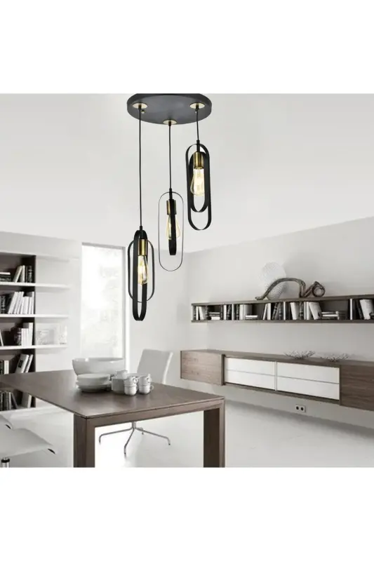 Cocoon 3-Piece Round Black Modern Youth Room Kitchen Retro Living Room Pendant Chandelier - 3