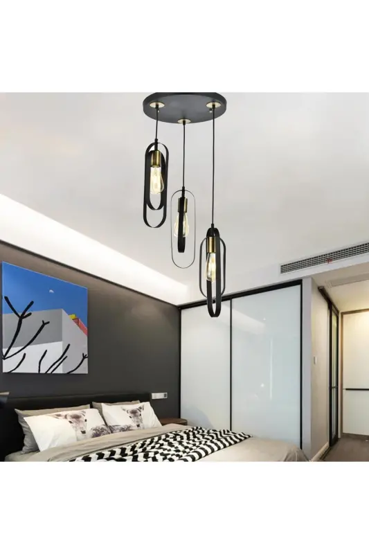 Cocoon 3-Piece Round Black Modern Youth Room Kitchen Retro Living Room Pendant Chandelier - 5