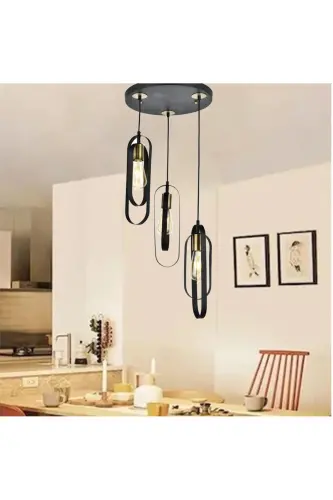 Cocoon 3-Piece Round Black Modern Youth Room Kitchen Retro Living Room Pendant Chandelier - 7