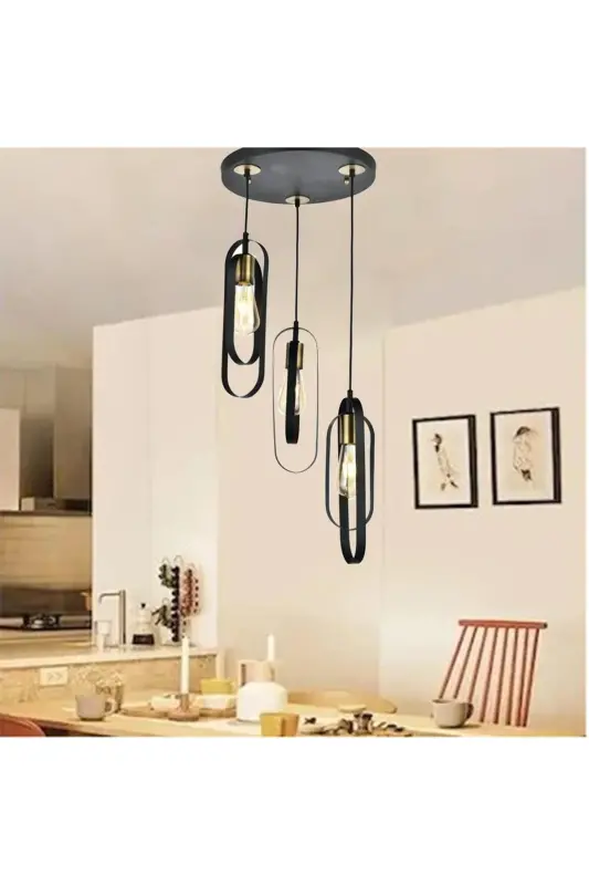 Cocoon 3-Piece Round Black Modern Youth Room Kitchen Retro Living Room Pendant Chandelier - 7