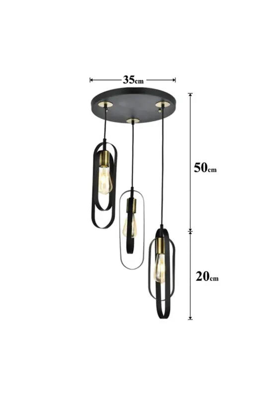 Cocoon 3-Piece Round Black Modern Youth Room Kitchen Retro Living Room Pendant Chandelier - 3