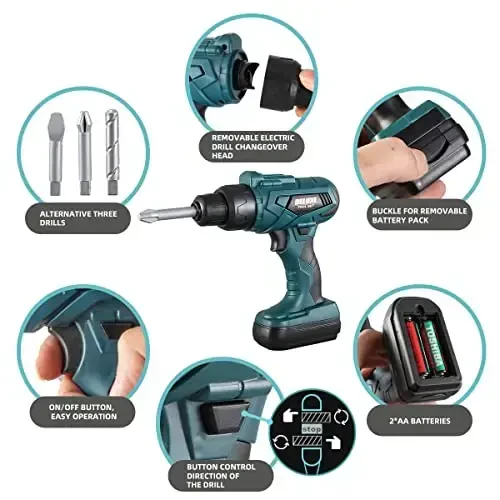 Kids Tool Box–Zealous 48 PCS Pretend Play Tools Toys for Toddler,Electric Drill Kids Tool Kit for Boys & Girls Ages 3-8 Years Old, Construction Tool Kit Playset for Boys - 2