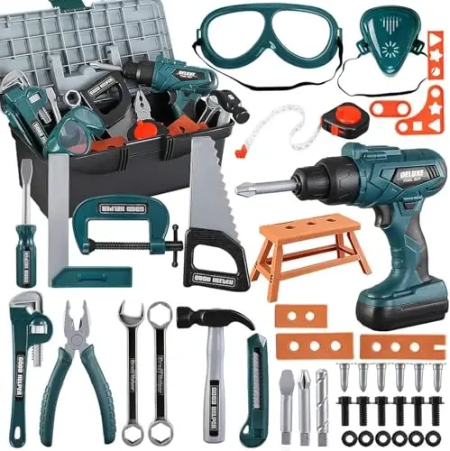Kids Tool Box–Zealous 48 PCS Pretend Play Tools Toys for Toddler,Electric Drill Kids Tool Kit for Boys & Girls Ages 3-8 Years Old, Construction Tool Kit Playset for Boys - 5