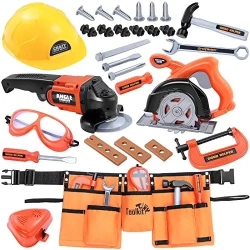 Kids Tool Set-Zealous Pretend Construction Toy with Kids Tool Belt, Toddler Tool Set with Angle Grinder Toys & Circular Saw, Child Play Tool Set for Boys Girls Ages 3,4,5,6,7 Years Old 