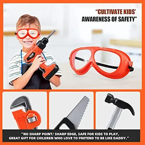 Kids Tool Set – Zealous 48 pcs Toddler Tool Set with Tool Box & Electronic Toy Drill, Pretend Play Kids Toys, Toy Construction Tools for Kids Ages 3,4,5,6,7,8 Years Old (A-Orange) - 3