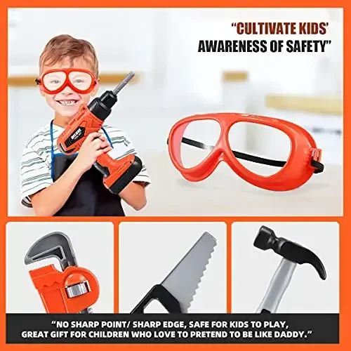 Kids Tool Set – Zealous 48 pcs Toddler Tool Set with Tool Box & Electronic Toy Drill, Pretend Play Kids Toys, Toy Construction Tools for Kids Ages 3,4,5,6,7,8 Years Old (A-Orange) - 3