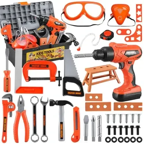 Kids Tool Set – Zealous 48 pcs Toddler Tool Set with Tool Box & Electronic Toy Drill, Pretend Play Kids Toys, Toy Construction Tools for Kids Ages 3,4,5,6,7,8 Years Old (A-Orange) - 6
