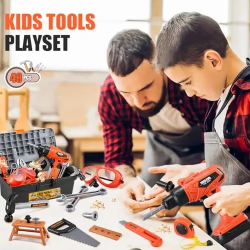 Kids Tool Set – Zealous 48 pcs Toddler Tool Set with Tool Box & Electronic Toy Drill, Pretend Play Kids Toys, Toy Construction Tools for Kids Ages 3,4,5,6,7,8 Years Old (A-Orange) - 4