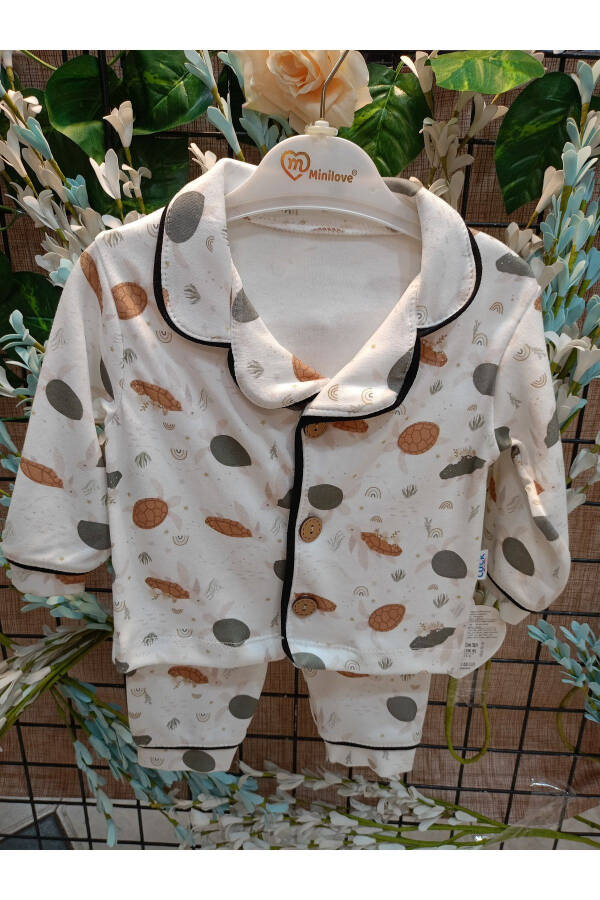 Çocuk Alt-Üst Önden Düğmeli Pijama Takımı-Kaplumbağalı - 2