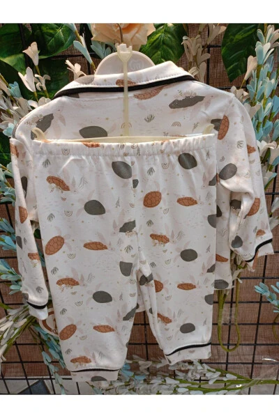 Çocuk Alt-Üst Önden Düğmeli Pijama Takımı-Kaplumbağalı - MINILOVE