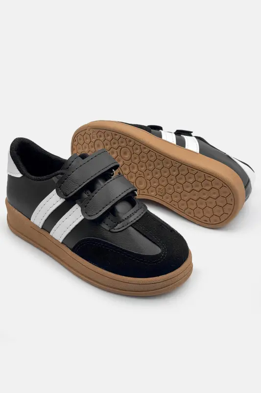 Çocuk Ayakkabı Spor Rahat ve Hafif Taban Unisex Cırtlı Siyah Unisex Çocuk Sneaker-Siyah 2 - 3