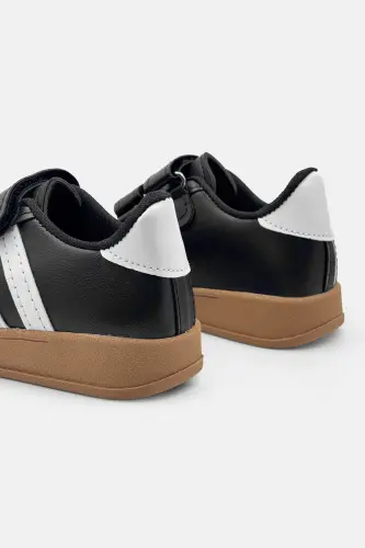 Çocuk Ayakkabı Spor Rahat ve Hafif Taban Unisex Cırtlı Siyah Unisex Çocuk Sneaker-Siyah 2 - 4