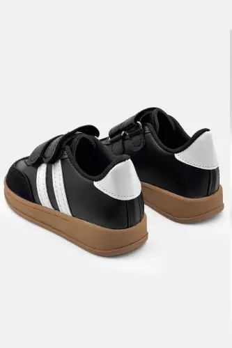 Çocuk Ayakkabı Spor Rahat ve Hafif Taban Unisex Cırtlı Siyah Unisex Çocuk Sneaker-Siyah 2 - 5