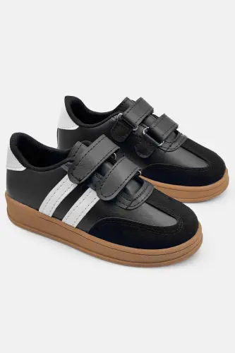 Çocuk Ayakkabı Spor Rahat ve Hafif Taban Unisex Cırtlı Siyah Unisex Çocuk Sneaker-Siyah 2 - BEINSTEPS (1)