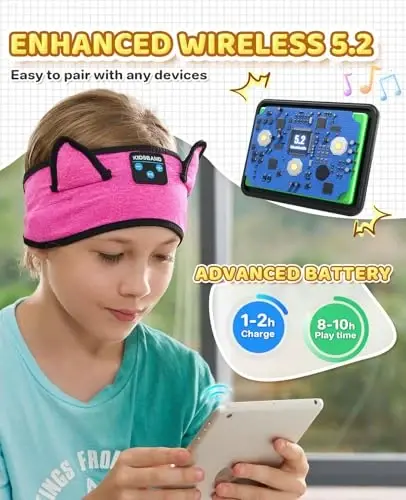 KIDSBAND Kids Headband Headphones, Baby Headphones, Wireless and Wired Playback 3.5 MM Jack for School, Foldable Adjustable Children Headset for Girls Boys,Kindle Tablet Cellphones Airplane Travel - 3