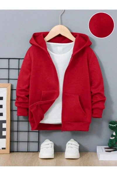 Unisex Büyük Beden Baskısız Fermuarlı Hırka/Ceket-kırmızı - NPLSTORE