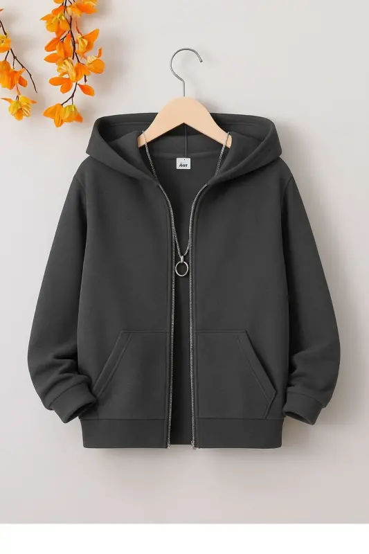 Çocuk Baskısız Fermuarlı Hırka/Ceket-antrasit - NPLSTORE