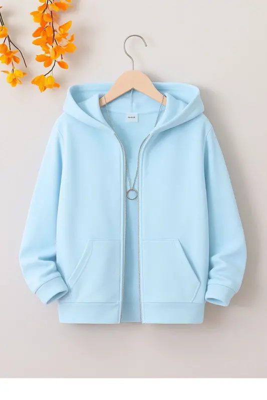 Çocuk Baskısız Fermuarlı Hırka/Ceket-bebemavi - NPLSTORE